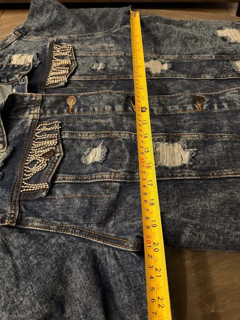 Thrill Jeans Distressed Rhinestone Fringe Denim Jacket Size 1X